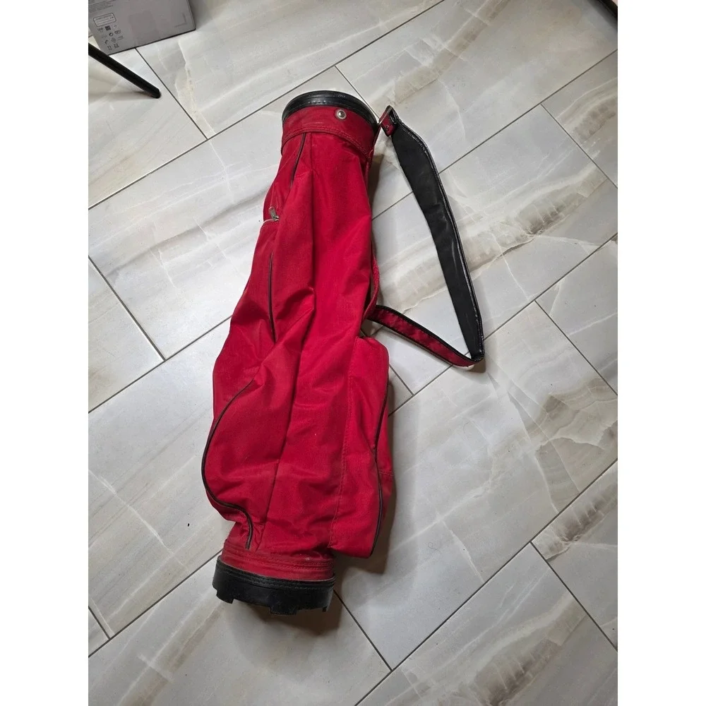 Vintage Red Golf Sunday Carry Bag Lightweight Canvas Padded Strap 32 Inch‎